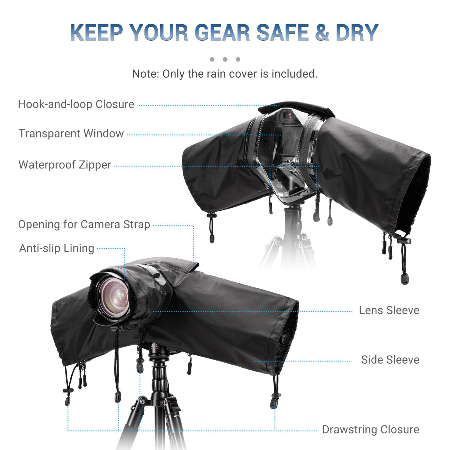 JJC Camera Rain Cover for Mirrorless camera with len within 7.1x 5.5 x ...