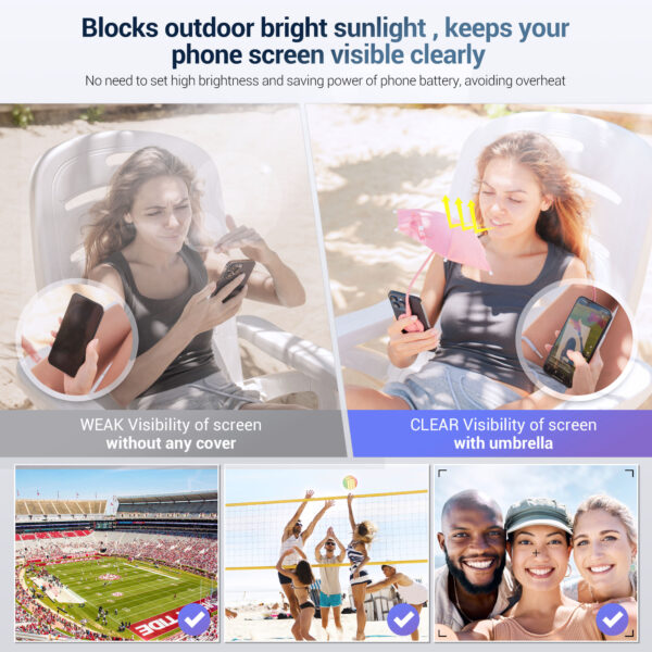 Magnetic Phone Umbrella for Sun,Outdoor Phone Sun Shade Shield with Flexible Angle Design & Rotatable Phone Ring,Umbrella for iPhone 16 15 14 13 12 Pro Max Plus,Mag-Safe Case & All Phones Anti-Glare - Image 4