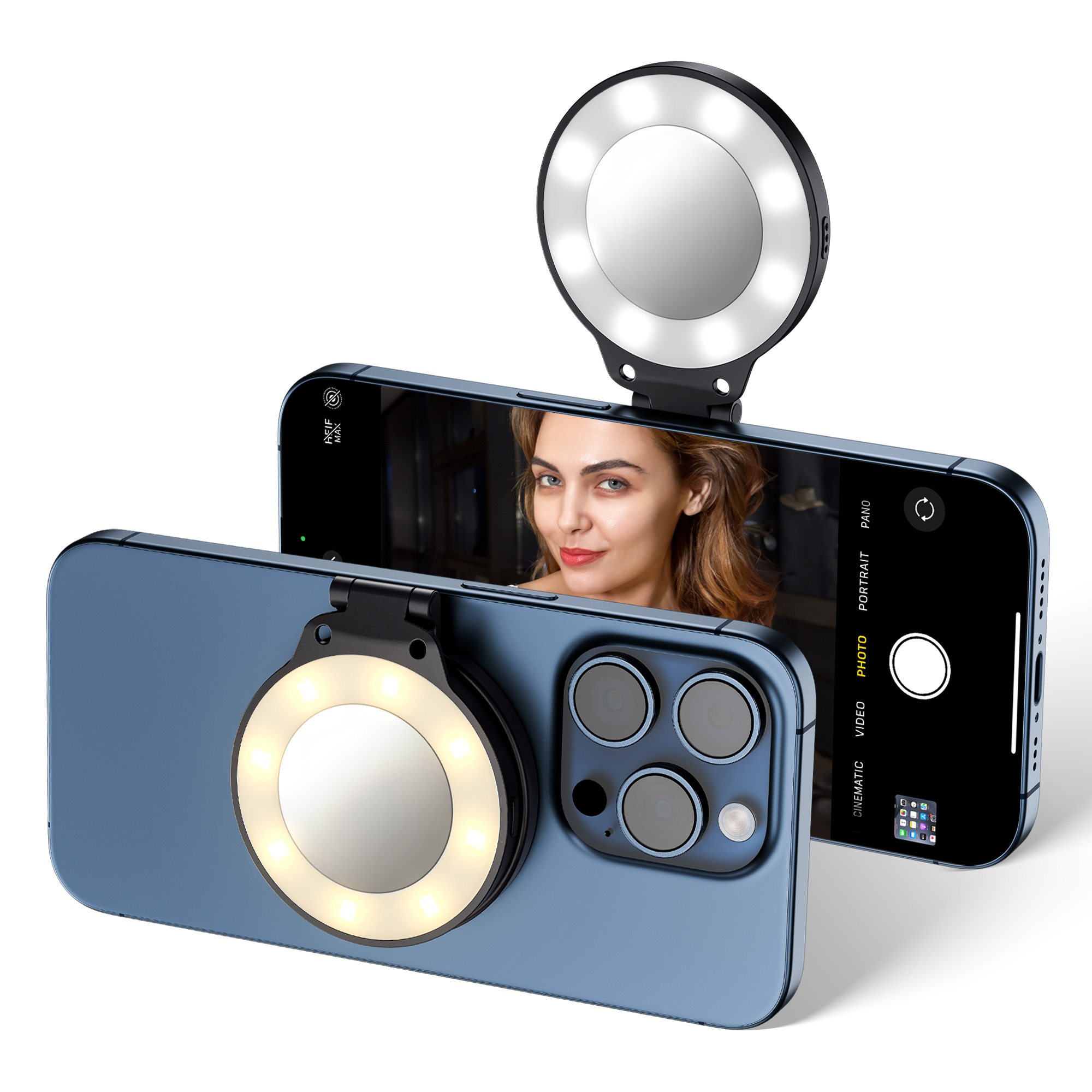Magnetic Mini LED Selfie Ring Light for Phone Supports 180°Folding