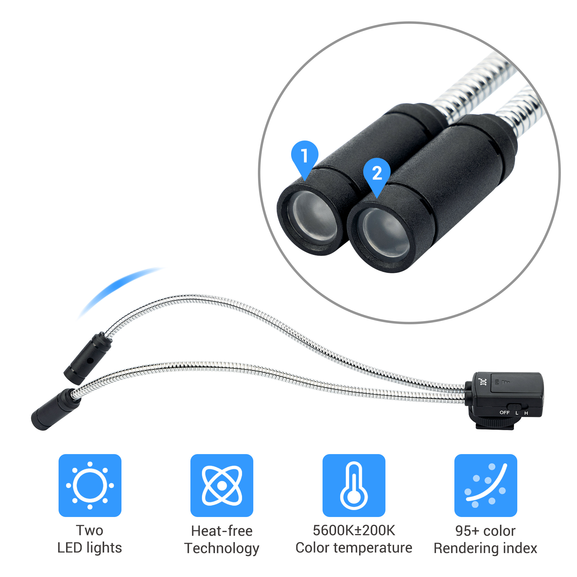 JJC 10 Inch Long LED Macro Arm Light, 5 Brightness CRI 95+ Macro Photography Lighting with Shoe Mount for Canon Nikon Sony DSLR Cameras - Image 4