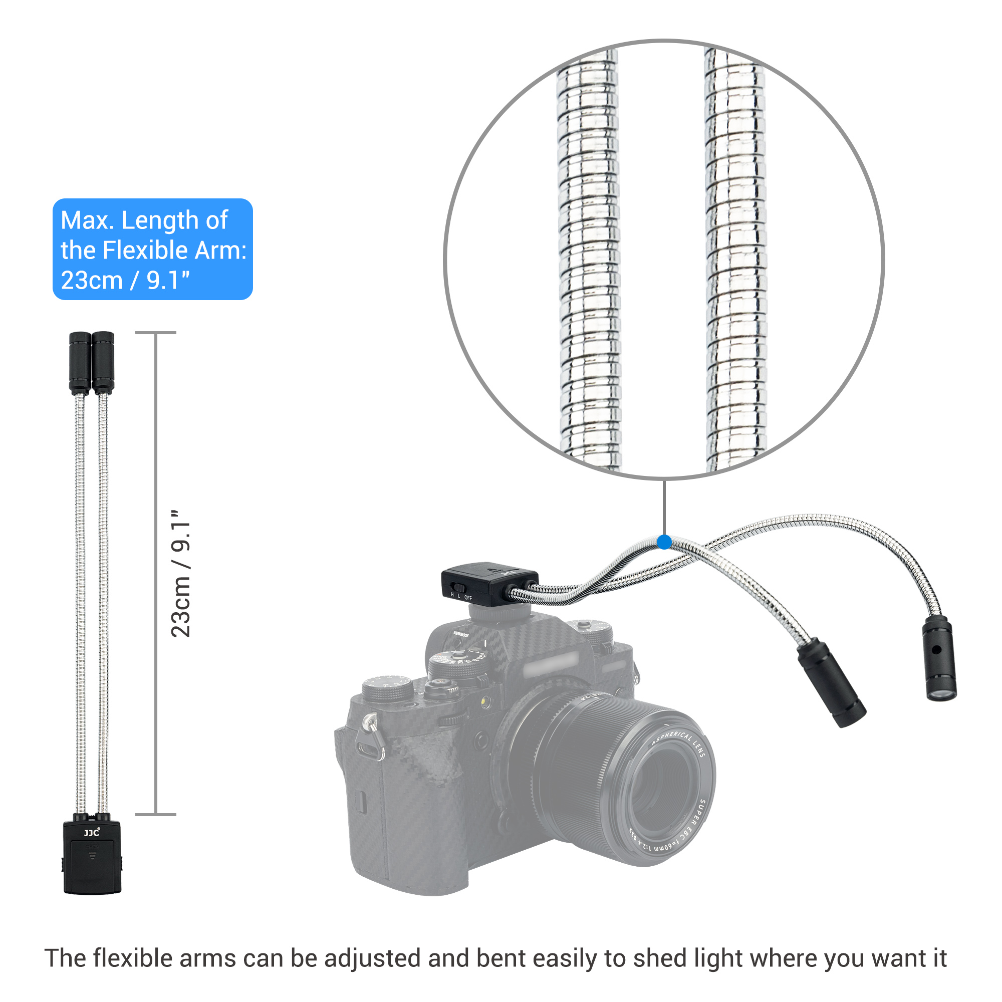 JJC 10 Inch Long LED Macro Arm Light, 5 Brightness CRI 95+ Macro Photography Lighting with Shoe Mount for Canon Nikon Sony DSLR Cameras - Image 8