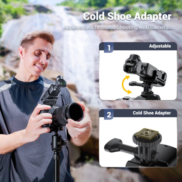 JJC Lightweight Pocket3 Cage with Detachable Cold Shoe Mount Adapter & 1/4" 20, Expansion Adapter Holder for Tripod & DSLR Hot Shoe Mount - Image 2
