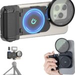 (1+1) 67mm Magnetic Phone Lens Filter Adapter + Phone Snap Grip for iPhone 16 15 14 Pro/Pro Max Plus, Lens Filter Ring Adapter with 1/4-20" Screw & Cold Shoe Pull-Out to fit Pro Max