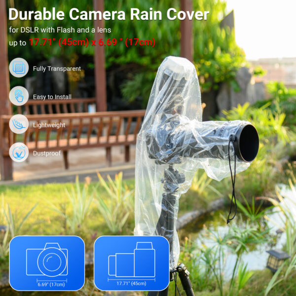 JJC 2Pack Clear Camera Rain Cover for Camera with a flash & a Lens up to 18″ - Image 6