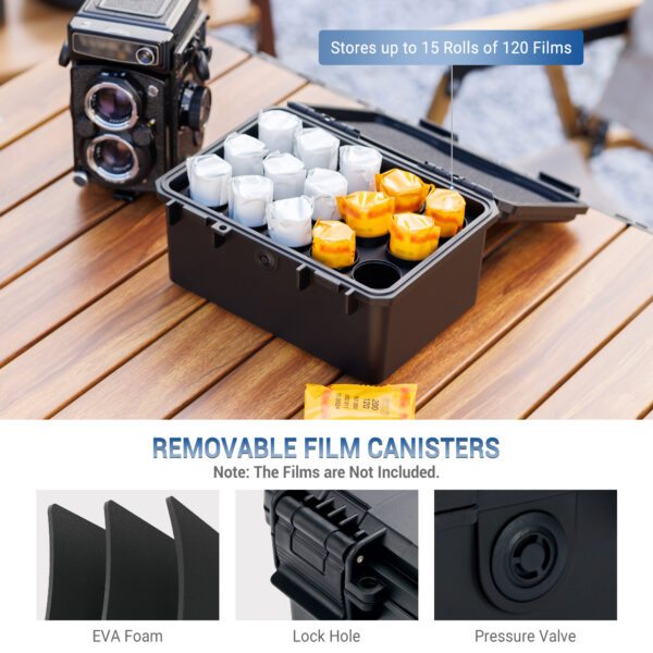 JJC Hard Stable 120 Film Case Holder,IP67 Waterproof Film Camera Container for 15 Rolls 120 Negative Film, Anti-Shock Light-Sealed Negative Film Organizer Storage Box for Travel (No Film Included) - Image 2