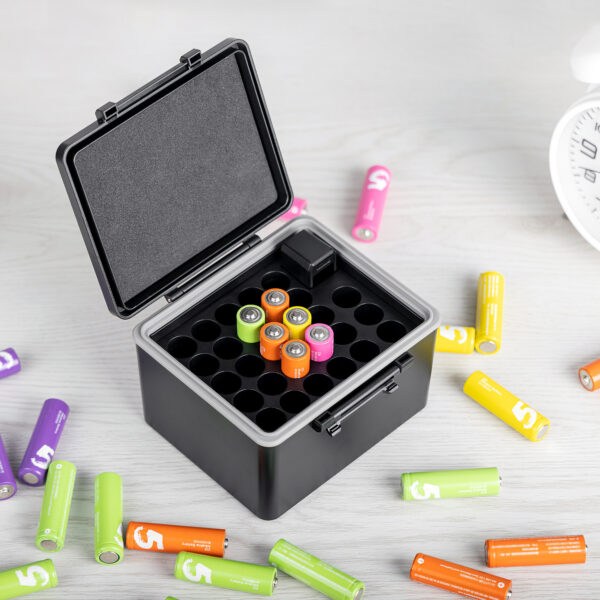 JJC AA Battery Case for 28x AA, AA Battery Storage Case with Detachable Tester,28 Slots AA /14500 holder Organizer Storage for Household Batteries,Water-Resistant and Shockproof - Image 8