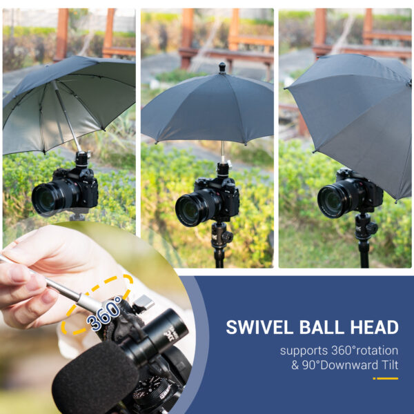3 Level Height Adjustable Camera Hot Shoe Umbrella, Upgrade Rain Umbrella with Cold Shoe Mount - Image 5