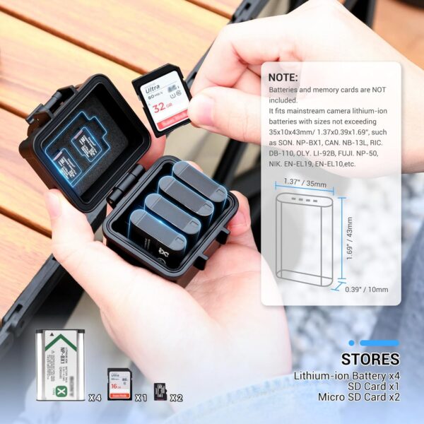 DB-110 LI-92B LI-90B NP-50 Battery and SD Micro SD Card Case, Water-Resistant & Shockproof, Camera Battery Case Holder Storage Box for 4X DB-110/LI-90B/LI-92B/EN-EL19/EN-EL10/NB-13L/NP-BX1/SLB-11A - Image 6