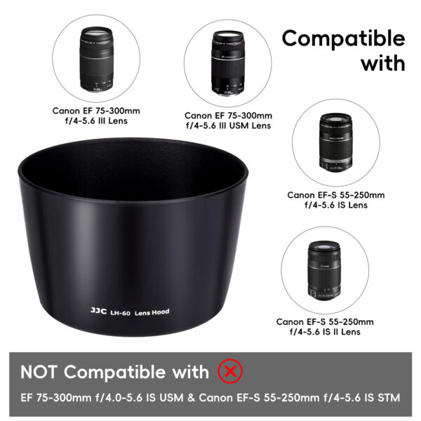 Reversible Lens Hood Shade Protector for Canon EF 75-300mm f/4-5.6 III USM & EF-S 55-250mm f/4-5.6 is II Replaces ET-60 - Image 3