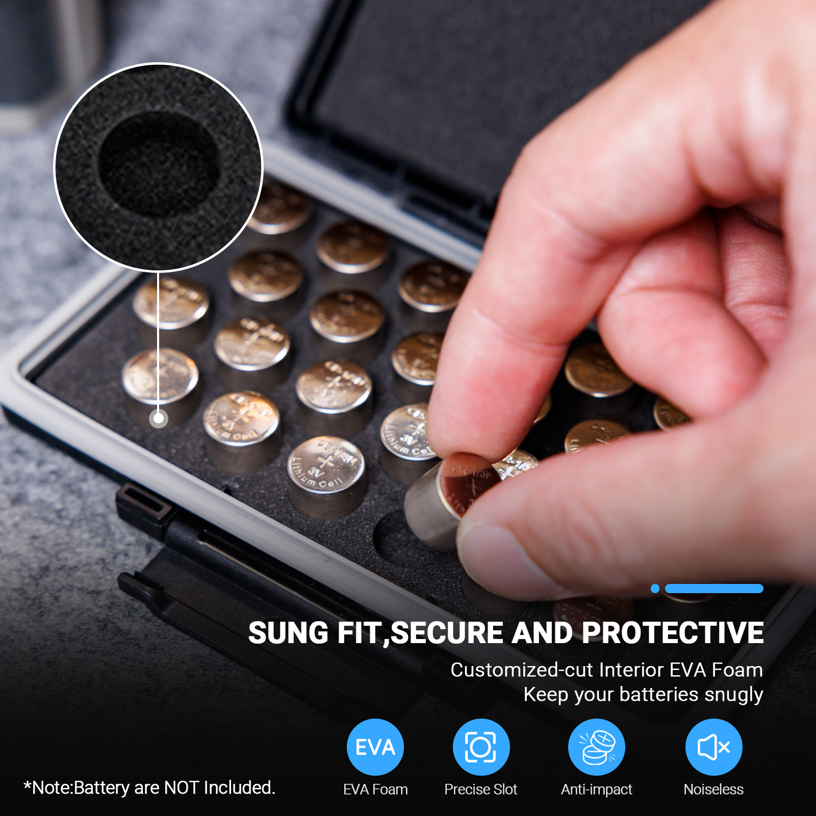 JJC CR1/3N Battery Case Holder Storage,Water-Resistant Anti-Lost,Button Coin Cell Battery Case for 26x CR-1/3n DL1/3N 2L76 Lithium, CR1/3N Battery Container Box- Coin Cell Battery Not Included - Image 3