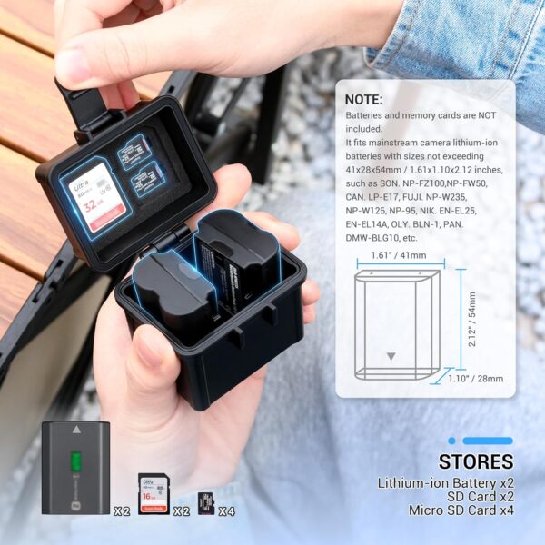 JJC Portable Camera Battery Memory Card Case,Battery Holder Organizer Box for 2x Canon LP-E17 LP-E12 LP-E10 Fuji NP-W126 NP-W235 Nikon EN-EL14A EN-EL25 Sony NP-FZ100 NP-FW50 DMW-BLG10 Battery and More - Image 8
