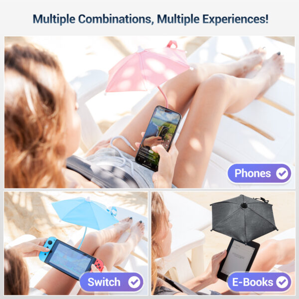 UPF 45+ Magnetic Phone Umbrella with Black Anti-UV Coating,Mini Tanning Phone Sun Shade Shield for Magsafe iPhone 16 15 14 Pro Max Android Kindle Outdoor Beach Pool Anti-Glare Anti-Reflect - Purple - Image 4