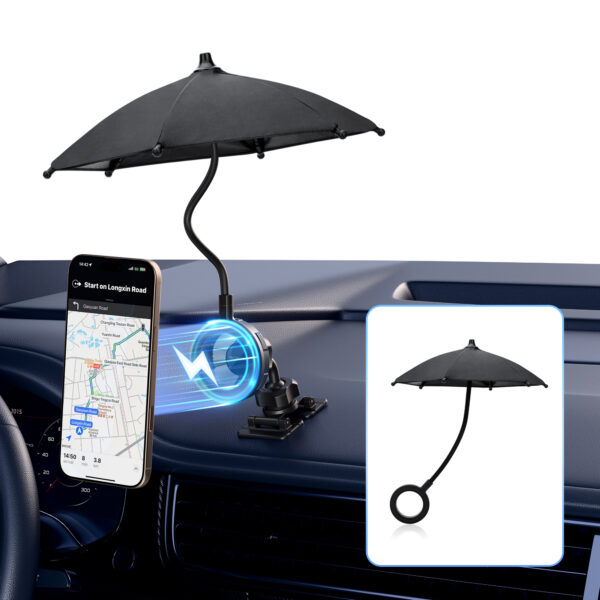 Car Phone Umbrella for Sun,Dual Magnetic Cellphone Sunshade Shield for Magsafe Car Phone Holder & for iPhone 16 Pro Max 15 14 13 12 Plus,UPF 45+ Cellphone Umbrella for Driving Anti-Glare Anti-Heating - Image 2