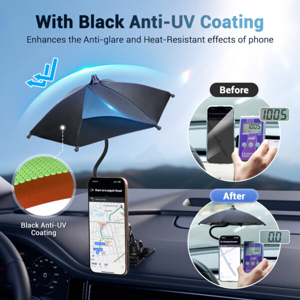 Double Magnetic Car Phone Umbrella,UPF 45+ Magnet Cellphone Sun Shade Shield with 360°Adjustable & Black Anti-UV Coating,Phone Umbrella for Magsafe Car Mount & Smartphone for Driving Anti-Glare PINK - Image 4