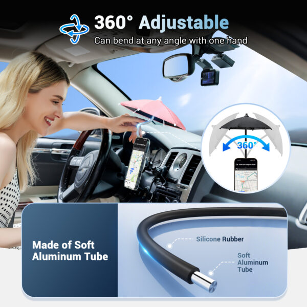 Double Magnetic Car Phone Umbrella,UPF 45+ Magnet Cellphone Sun Shade Shield with 360°Adjustable & Black Anti-UV Coating,Phone Umbrella for Magsafe Car Mount & Smartphone for Driving Anti-Glare PINK - Image 7