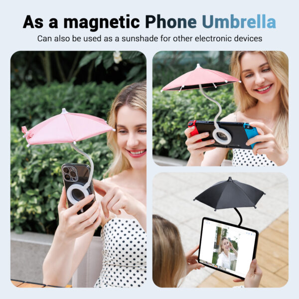 Car Phone Umbrella for Sun,Dual Magnetic Cellphone Sunshade Shield for Magsafe Car Phone Holder & for iPhone 16 Pro Max 15 14 13 12 Plus,UPF 45+ Cellphone Umbrella for Driving Anti-Glare Anti-Heating - Image 8