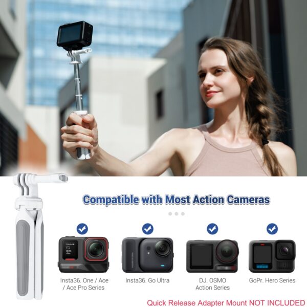 Extendable Mini Tripod & Selfie Stick for Action Camera (White) - Image 3
