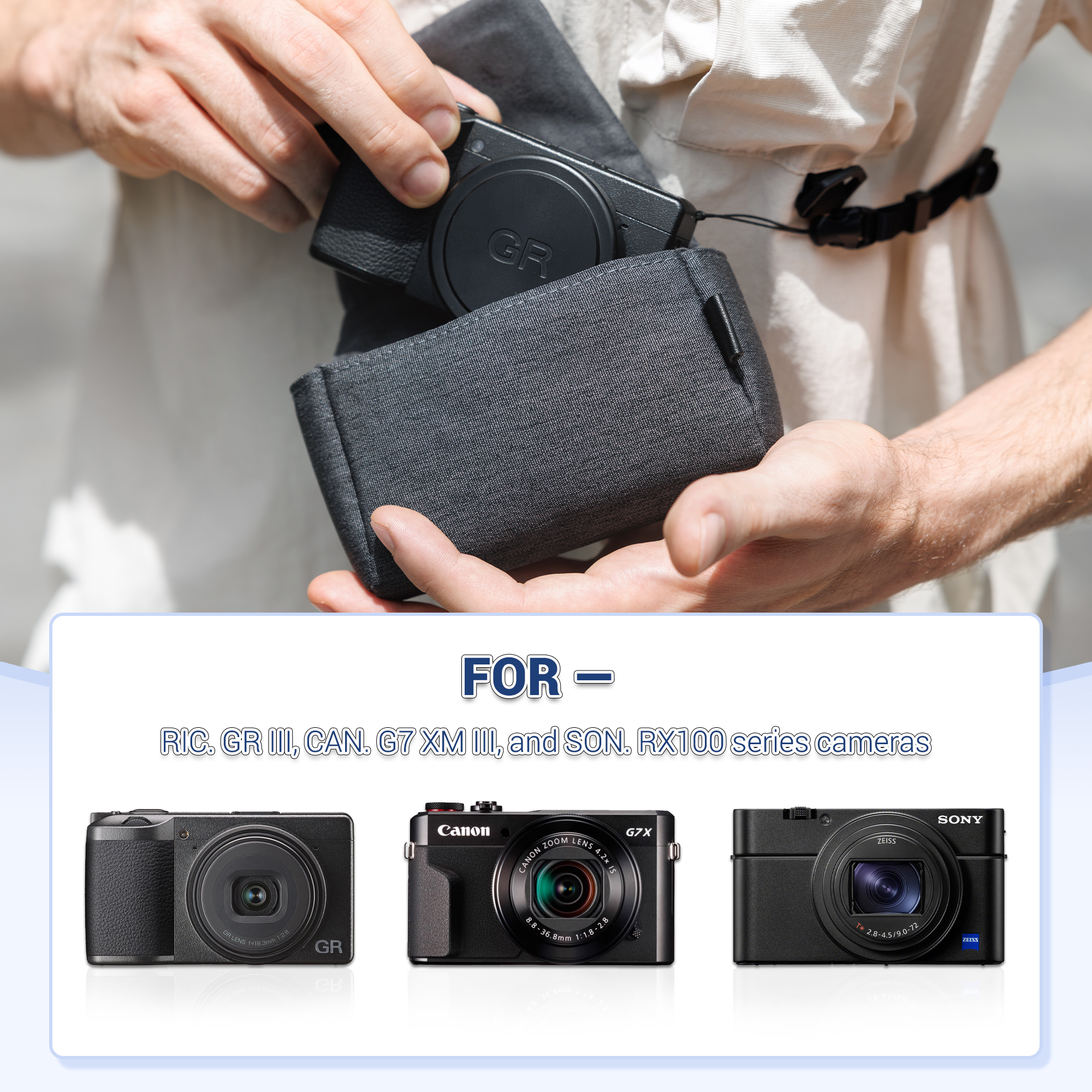 JJC Camera Pouch Protective Case for Digital Camera, Soft Carrying Case Bag for Canon G7XM3 Sony ZV-1 II ZV1II ZV1 ZV-1F ZV1F RX100 VII VI VA IV Ricoh GR IV GR IIIx GR III GR II GR4 GR 3 GR 3X GR2 - Image 3