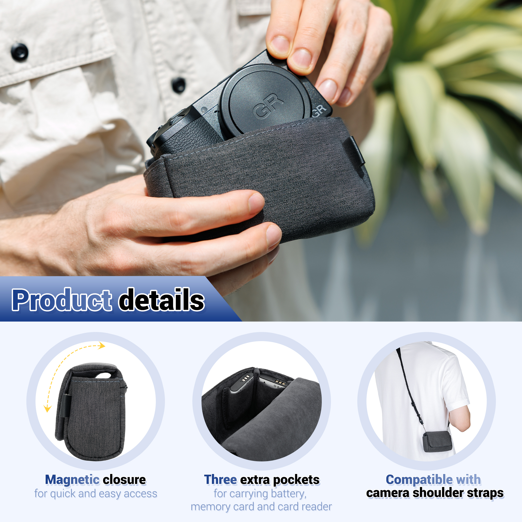 JJC Camera Pouch Protective Case for Digital Camera, Soft Carrying Case Bag for Canon G7XM3 Sony ZV-1 II ZV1II ZV1 ZV-1F ZV1F RX100 VII VI VA IV Ricoh GR IV GR IIIx GR III GR II GR4 GR 3 GR 3X GR2 - Image 2