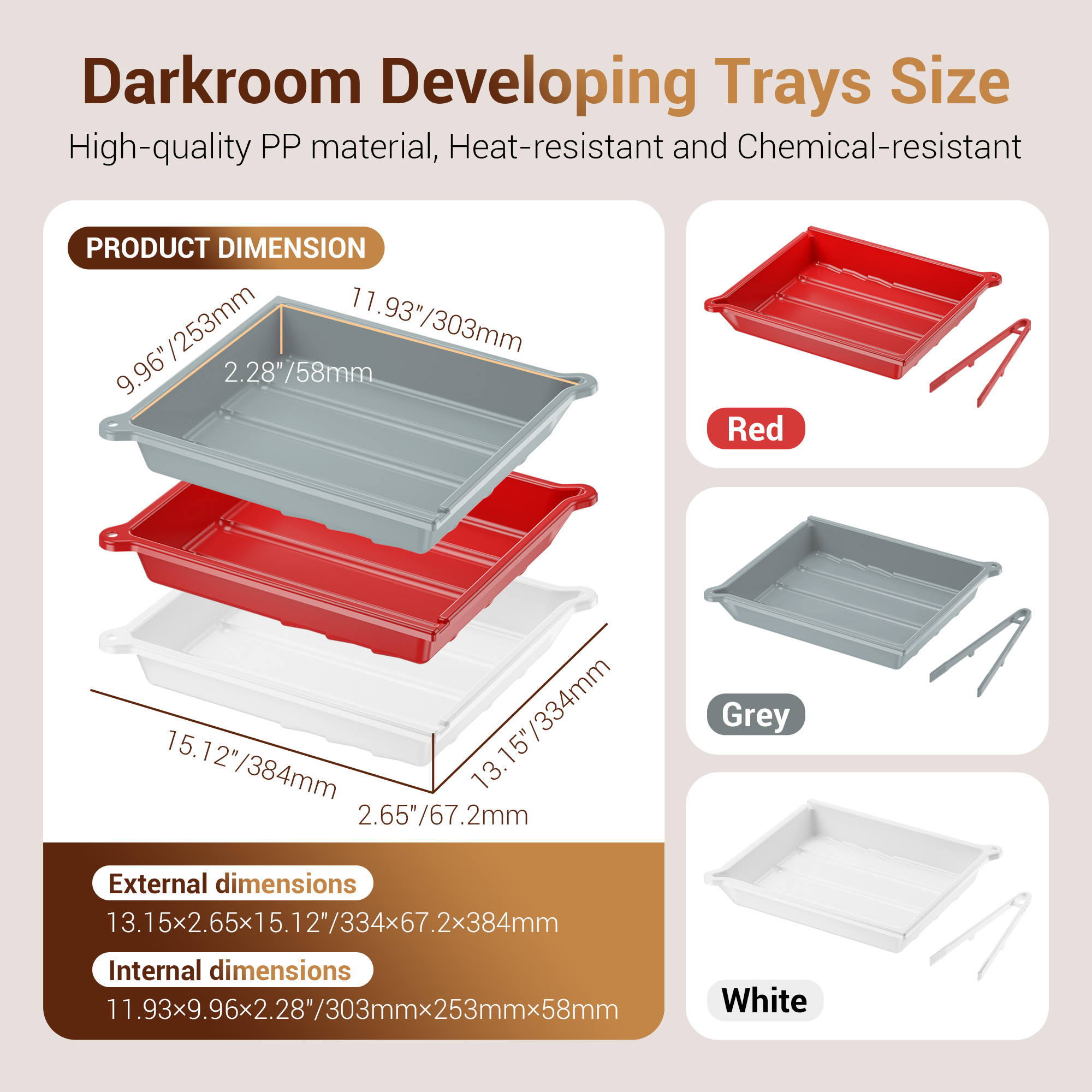 White 13x15 Darkroom Film Developing Tray with Print Developing Tongs - Image 7