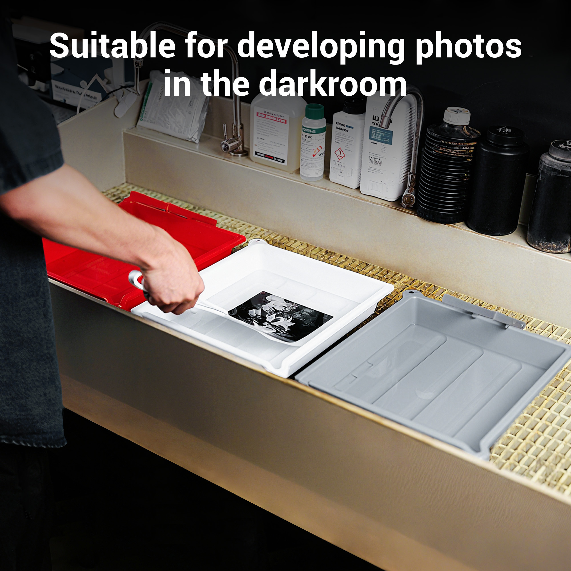 Grey 13x15 Darkroom Print Film Developing Photo Tray with Print Developing Tongs - Image 9