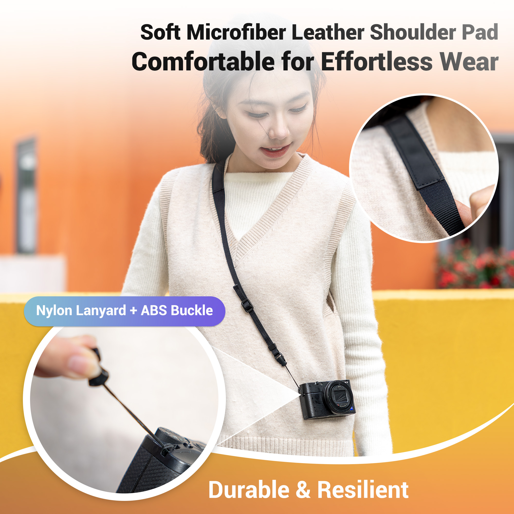JJC Neck Strap for Compact Camera Rioch GR IV GRIV GR4 Leica D-Lux Sony ZV-1 RX100 Canon G7X Leather Shoulder Pad Adjustable Lengths with NIFCO Quick-Release Buckle - Image 4