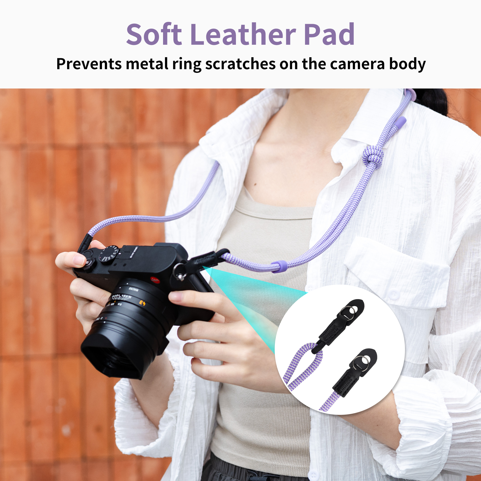 JJC Neck Strap for Leica D-Lux 8 7 Typ 109 Q Q2 3 43 Fujifilm X-Half X-E 5 X-T 50 X-T 30 Retro-Style Compact Camera with Strap Lugs Microfiber Leather Pads Anti-Scratch Adjustable Length Light Purple - Image 10