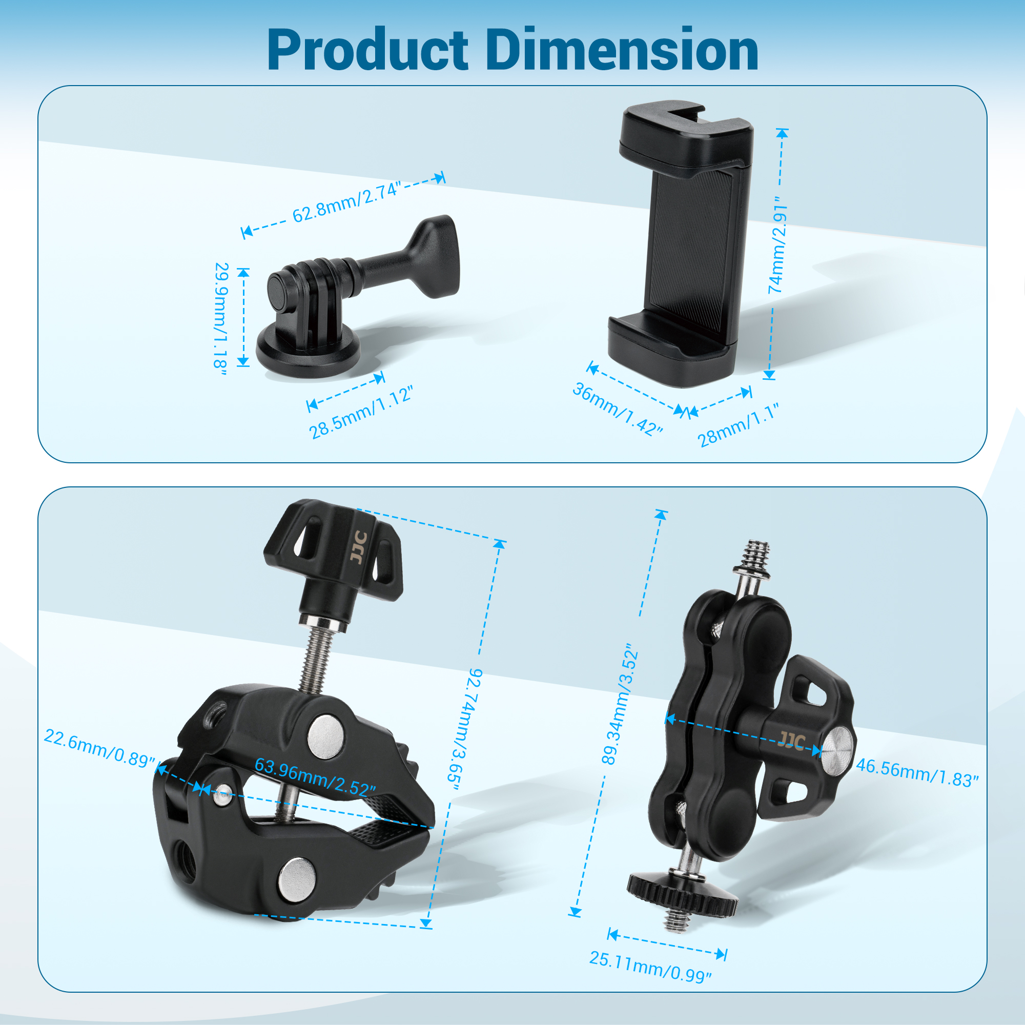 JJC Multi-Function Power Clamp Kit Aluminum Frame Non-slip Rubber Pads Mount on Desktop Bike Railing for Most iPhone 17 Sony Canon DLSR Mirrorless Cameras DJI Insta360 Gopro Action Cameras Multi-Angle Vlog Video Live Stream Recording Accessories - Image 10