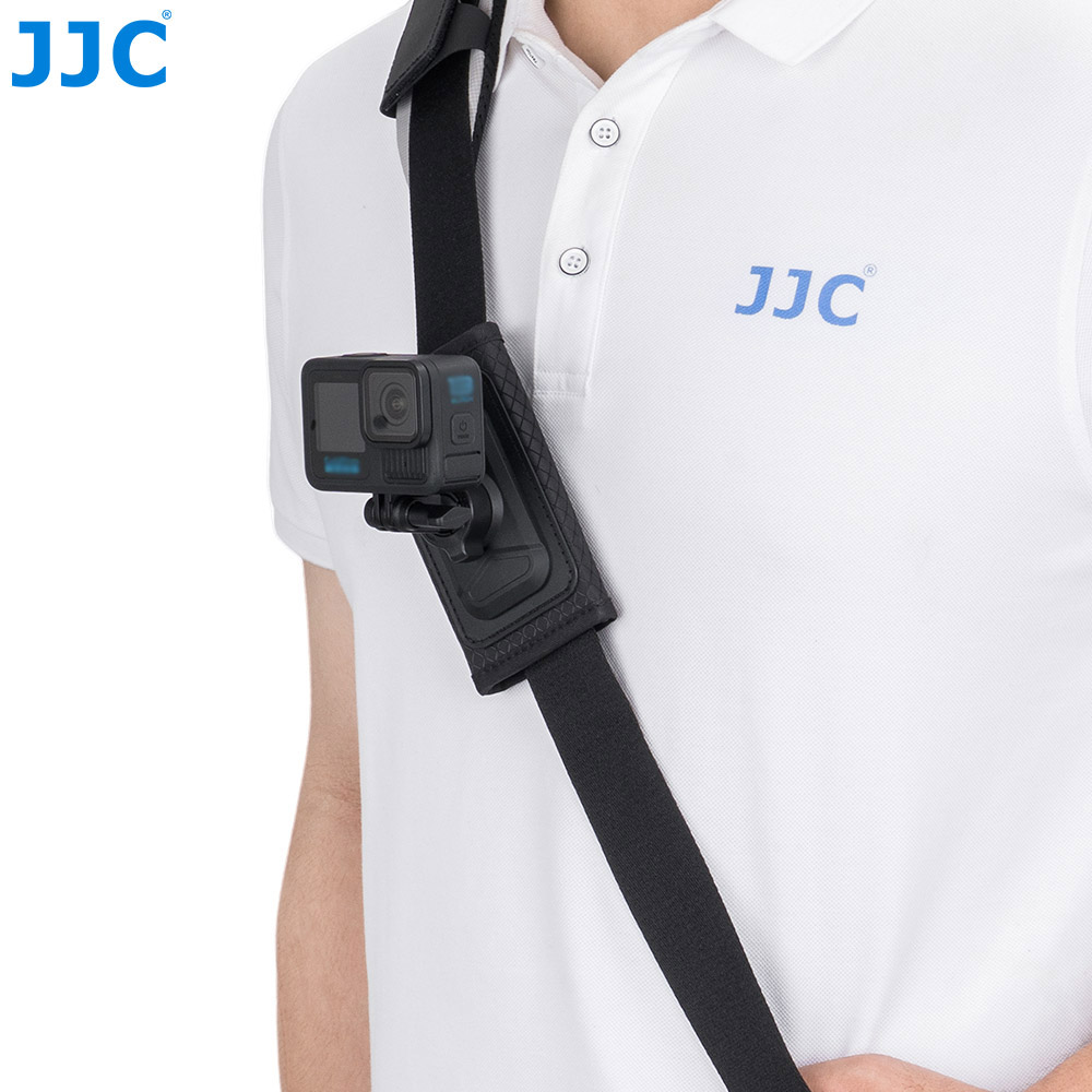JJC Action Camera Shoulder Strap Mount with Large Velcro D-ring Knob-Locking Ball Head 62° Flexible Angle for Osmo 360 Action 6 5 Pro 4 Insta360 X5 X4 Air Gopro Hero 13 12 11 Climbing Hiking POV recording Black - Image 7