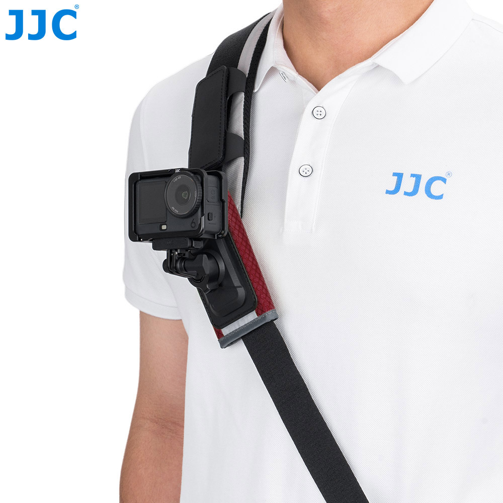 JJC Action Camera Shoulder Strap Mount with Large Velcro D-ring Knob-Locking Ball Head 62° Flexible Angle for Osmo 360 Action 6 5 Pro 4 Insta360 X5 X4 Air Gopro Hero 13 12 11 Climbing Hiking POV recording Red - Image 7
