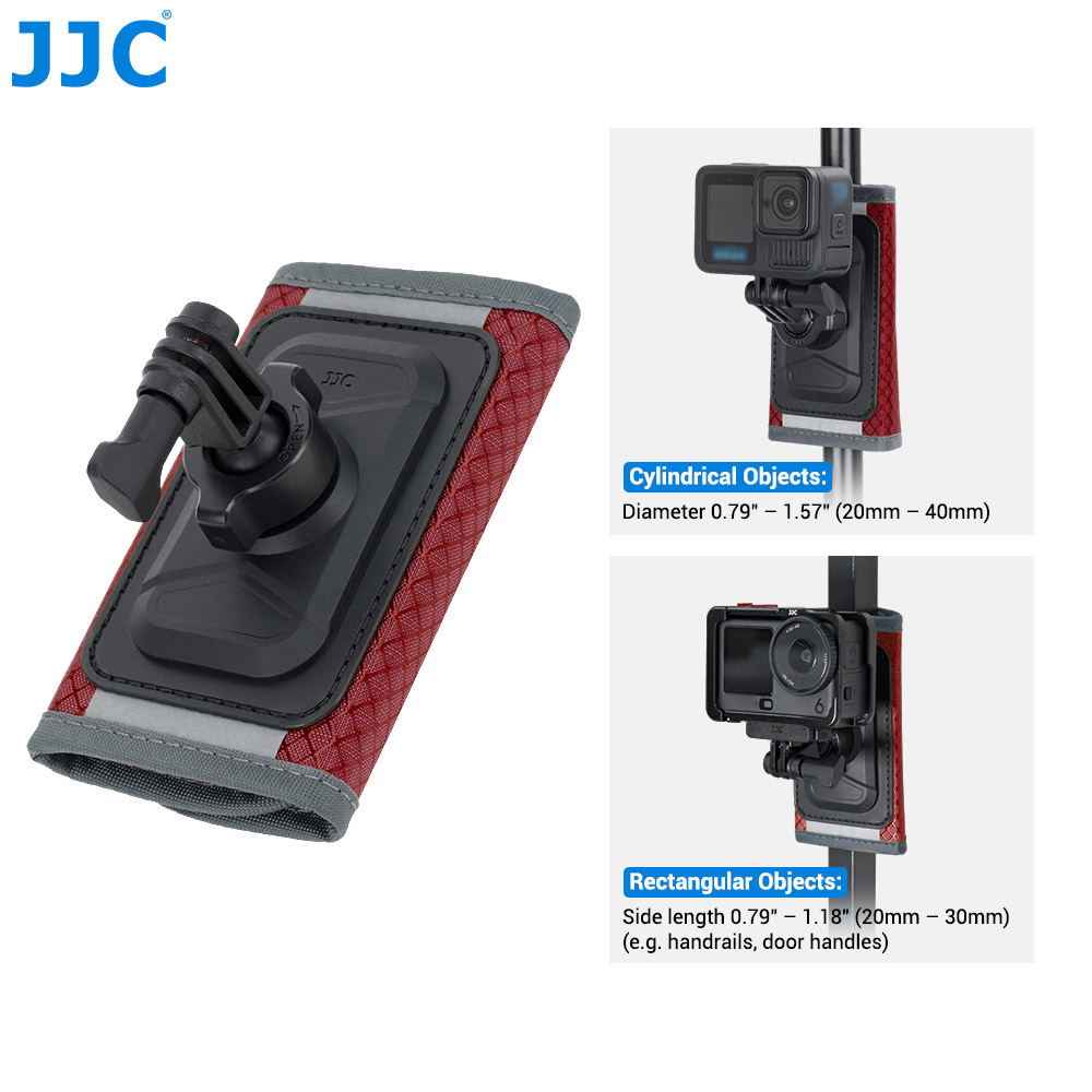 JJC Action Camera Shoulder Strap Mount with Large Velcro D-ring Knob-Locking Ball Head 62° Flexible Angle for Osmo 360 Action 6 5 Pro 4 Insta360 X5 X4 Air Gopro Hero 13 12 11 Climbing Hiking POV recording Red - Image 10