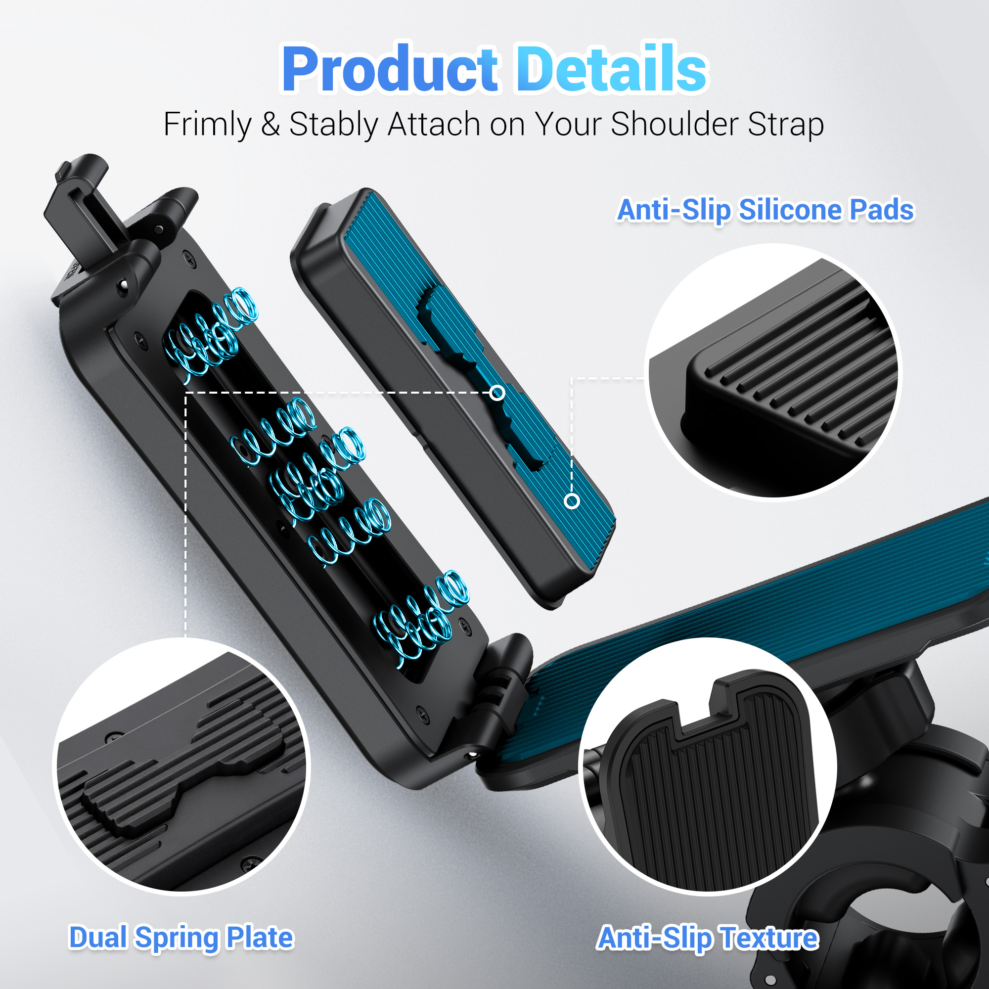 JJC Selfie Stick Holster Backpack Clip for DJI Osmo 360 Pocket 4 Pocket 3 Insta360 X5 X4 Air X3 with Selfie Stick Tripod in 20–30mm Diameter Built in Skin-Friendly Air Cushion Dual Lock Multi Angle Adjustable Ball Head for Hiking Cycling Daily Vlog POV Recording - Image 6