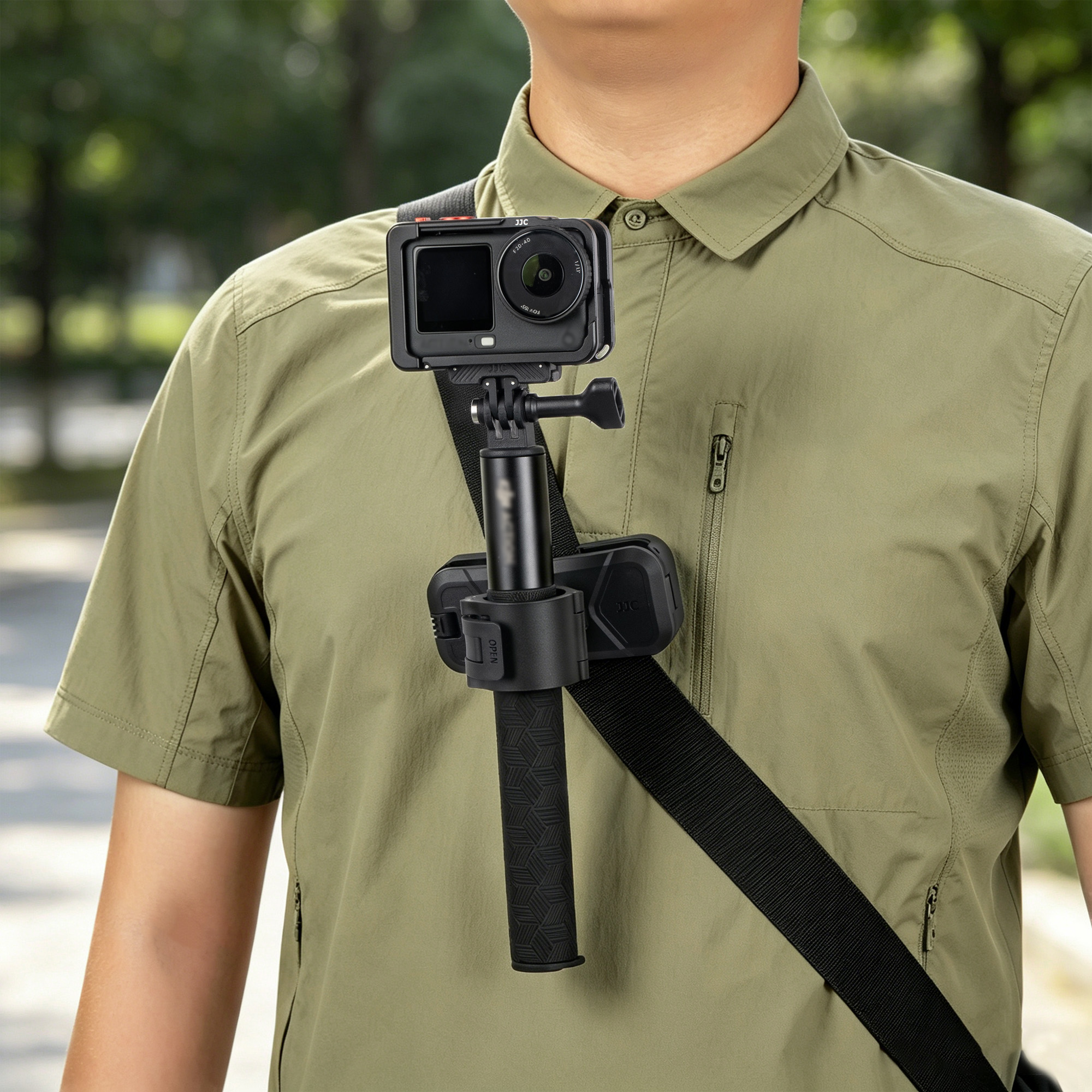JJC Selfie Stick Holster Backpack Clip for DJI Osmo 360 Pocket 4 Pocket 3 Insta360 X5 X4 Air X3 with Selfie Stick Tripod in 20–30mm Diameter Built in Skin-Friendly Air Cushion Dual Lock Multi Angle Adjustable Ball Head for Hiking Cycling Daily Vlog POV Recording - Image 10