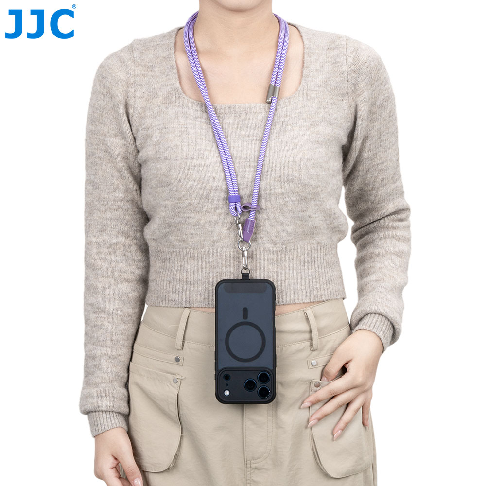 JJC Neck Strap for Osmo Pocket 4P Pocket 4 Pocket 3 Xtra Muse Insta360 Luna Ultra iPhone 17 Air Pro Max Adjustable 32-Spindle Round Cord Woven with Safety Cord Phone Tether Tab 1/4" Lanyard Screw Purple - Image 8