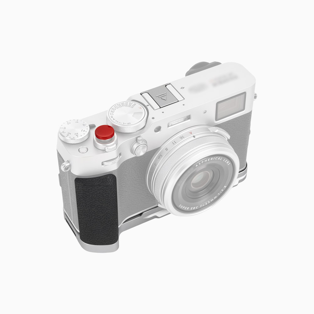 JJC Upgraded Hand Grip Kit for Fujifilm X100VI Silicone Grip Lightweight Aluminum Arca-Type Quick Release Plate with SD Cards Slot 1/4"-20 Threaded Socket with Shutter Button Hot Shoe Cover Strap Hole Silver - Image 2