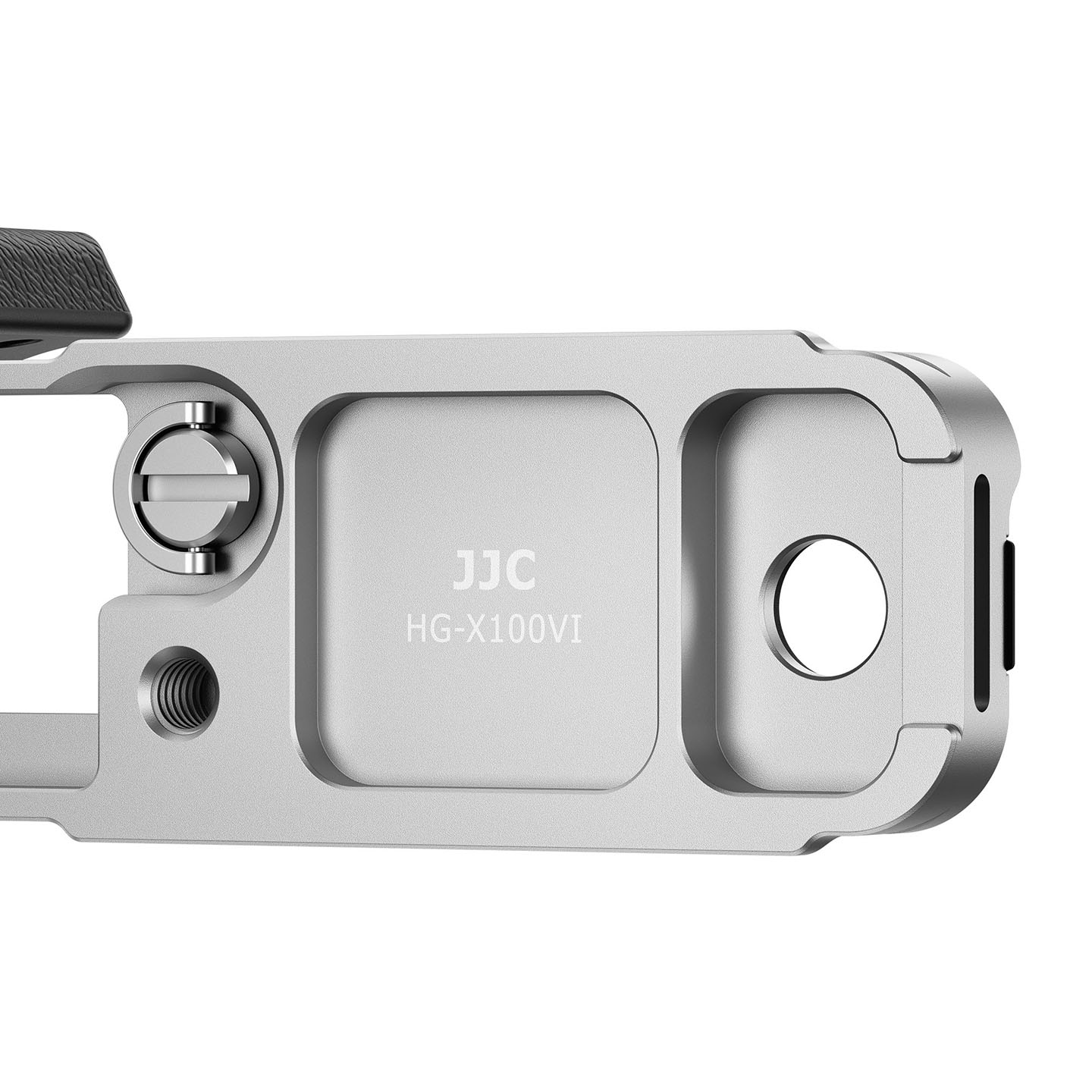 JJC Upgraded Hand Grip Kit for Fujifilm X100VI Silicone Grip Lightweight Aluminum Arca-Type Quick Release Plate with SD Cards Slot 1/4"-20 Threaded Socket with Shutter Button Hot Shoe Cover Strap Hole Silver - Image 5
