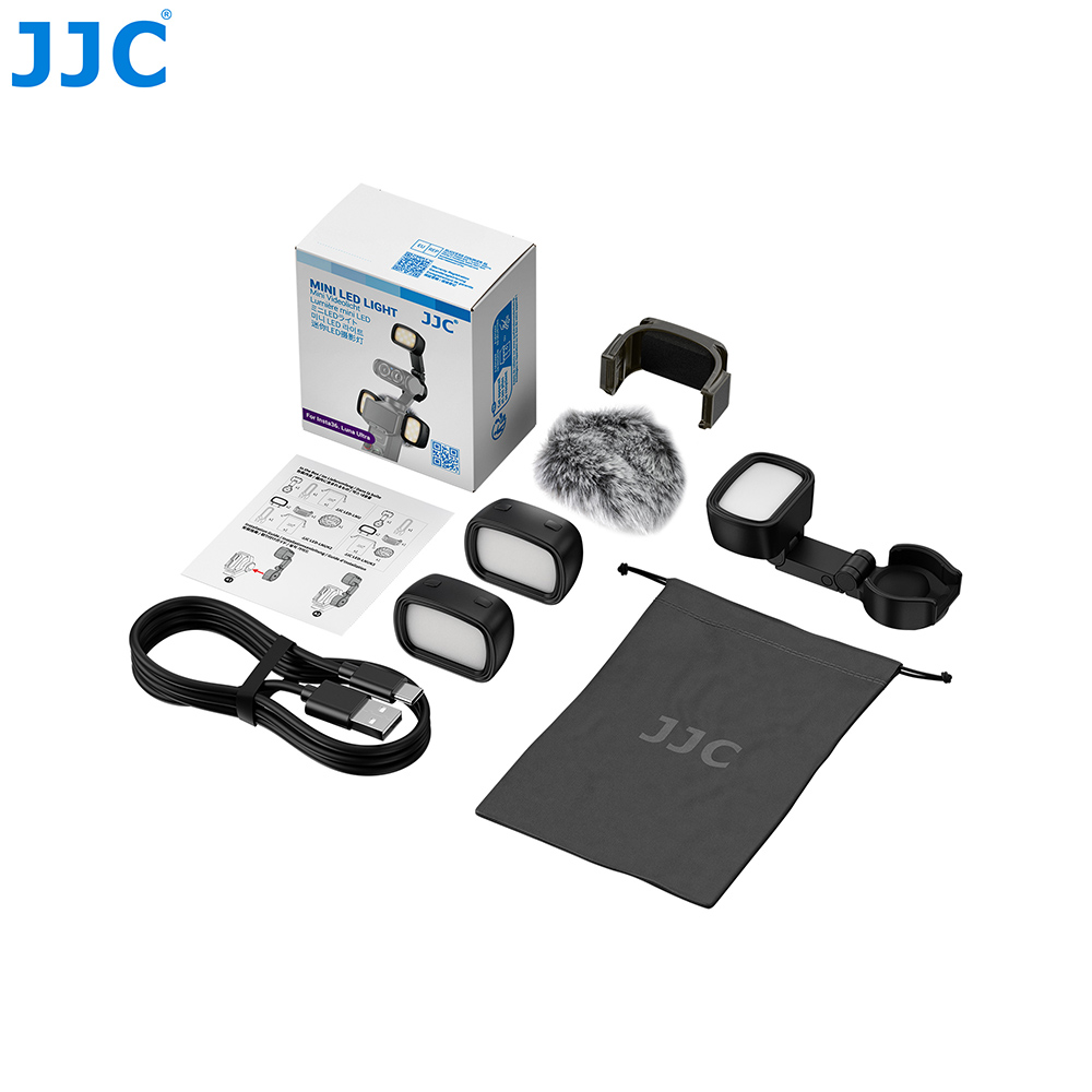 JJC Triple Mini LED Fill Light Set for Insta360 Luna Ultra with Magnetic Windproof Mount Built-in Battery Type-C Port 3 Steps Temperature & Brightness Multi-Angle Adjustable Won't affect Gimbal for Night Vlogging Auxiliary Lighting Comes with Mic Windshield - Image 10