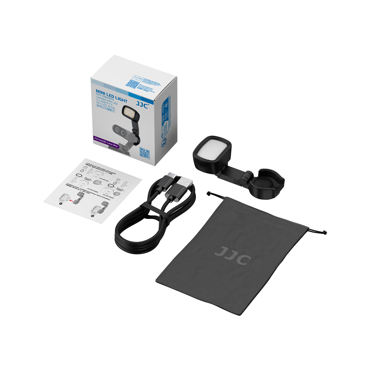 JJC Single Mini LED Fill Light Set for Insta360 Luna Ultra with Magnetic Windproof Mount Built-in Battery Type-C Port 3 Steps Temperature & Brightness Multi-Angle Adjustable Won't affect Gimbal for Night Vlogging Auxiliary Lighting - Image 10