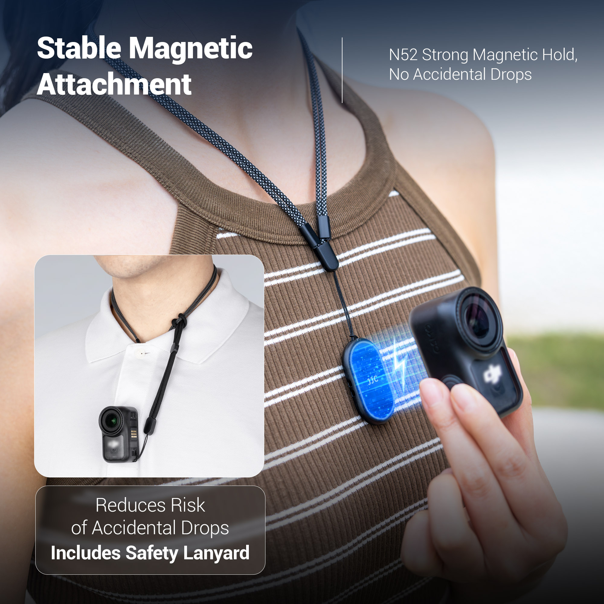 JJC Magnetic Nekc Lanyard Mount for Osmo Nano Xtra Atto Insta360 GO 3 with Skin-Friendly Silicone Air Cushion Adjustable Cord Anti-Shake Chest Strap Hands-Free POV Shooting - Image 8
