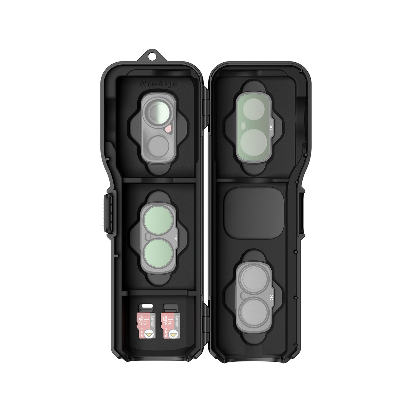 JJC Hard-Shell Protective Case for Insta360 Luna Ultra Gimbal 4 Filter 2 TF Card Slots Lightweight ABS Frame Alloy Hinges Full-Wrap Thickened Silicone Pad Anti-Impact Bottom Opening for Tripod with Lanyard Hole Black - Image 8