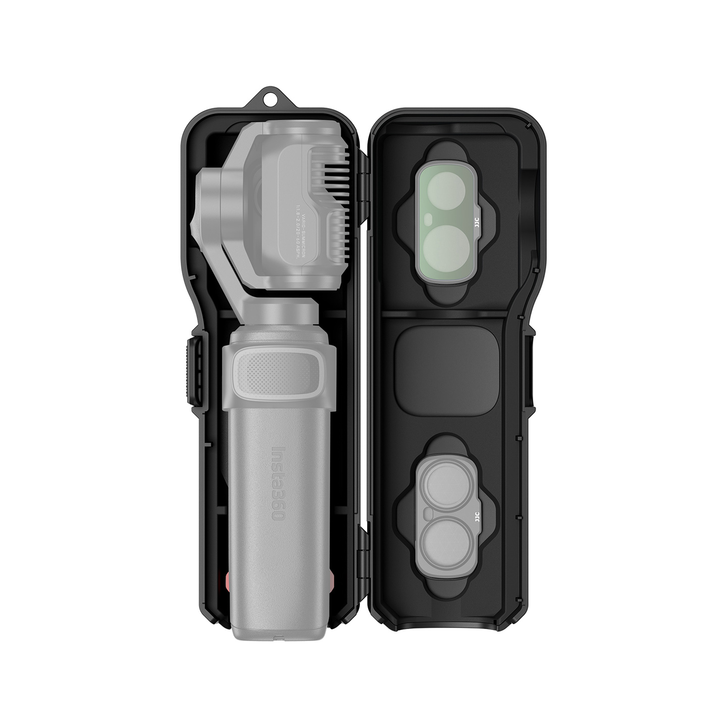 JJC Hard-Shell Protective Case for Insta360 Luna Ultra Gimbal 4 Filter 2 TF Card Slots Lightweight ABS Frame Alloy Hinges Full-Wrap Thickened Silicone Pad Anti-Impact Bottom Opening for Tripod with Lanyard Hole Black - Image 9