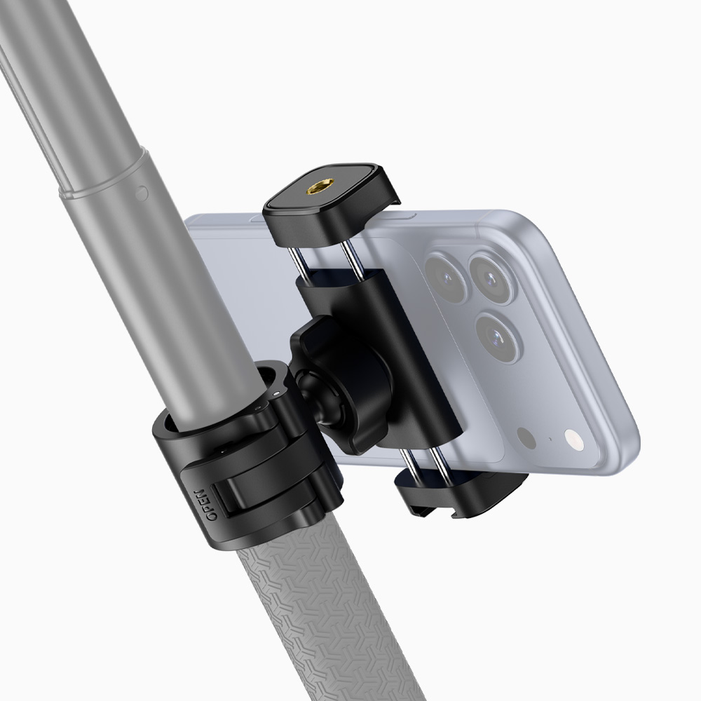 JJC Phone Mount Adapter for Action Camera Real-Time Monitoring, Mount on Selfie Stick within φ20–30mm, Clamp for Phone within 55–115mm, with 1/4"-20 Threaded Hole, Cold Shoe Mount, for iPhone 18 17 16, DJI, Insta360 Selfie Stick - Image 2