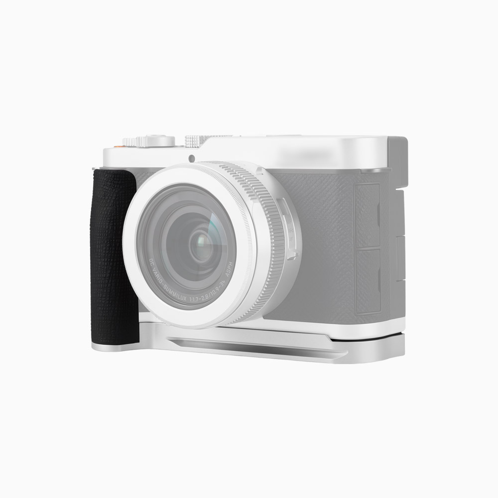 JJC Camera Grip for Panasonic LUMIX L10 Aluminum Frame Son-Slip Full Silicone Wrap Simulate Texture Grip with 1/4"-20 Threaded Hole Arca-Type Quick Release Plate Strap Hole Silver - Image 2