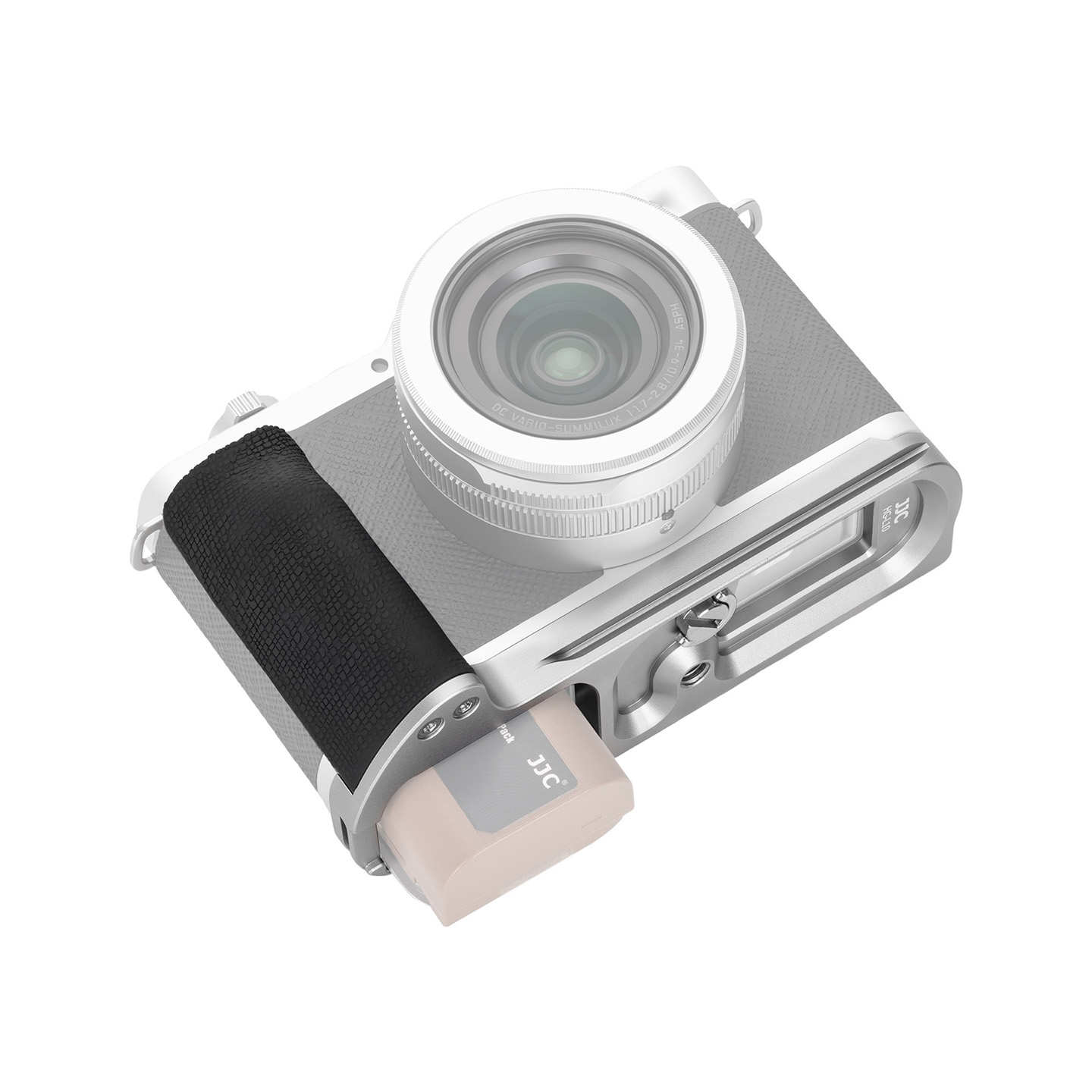 JJC Camera Grip for Panasonic LUMIX L10 Aluminum Frame Son-Slip Full Silicone Wrap Simulate Texture Grip with 1/4"-20 Threaded Hole Arca-Type Quick Release Plate Strap Hole Silver - Image 9