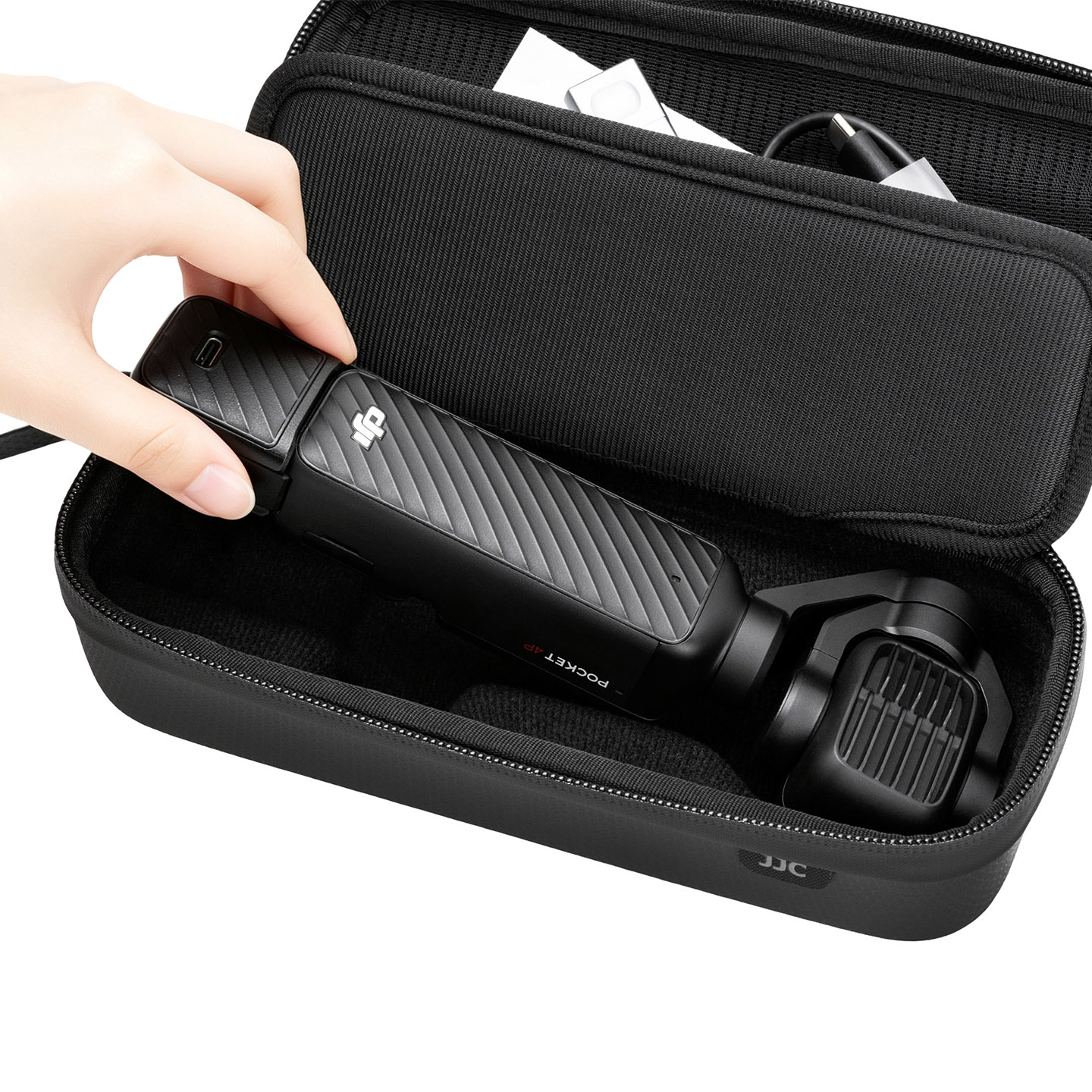JJC Storage Case for Osmo Pocket 4P, Splashproof Multi Hard Shell Protection, Soft Inner Absorb Impact, 3-Layer Storage Layout, Slots for Filters, TF cards, with Detachable Wrist Strap, Carabiner - Image 6