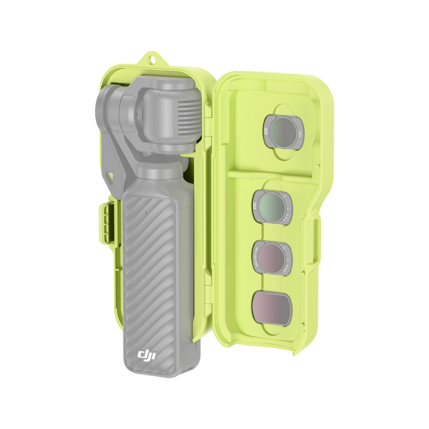 JJC Upgraded Protective Case for Osmo Pocket 4 with Clamp Attached, Osmo Pocket 3, Xtra Muse, 5 Filters, 2 TF Cards Slots, Thickened Silicone Pad, Alloy Hinges, Bottom Opening for Extended Handle & Tripod Matcha - Image 4