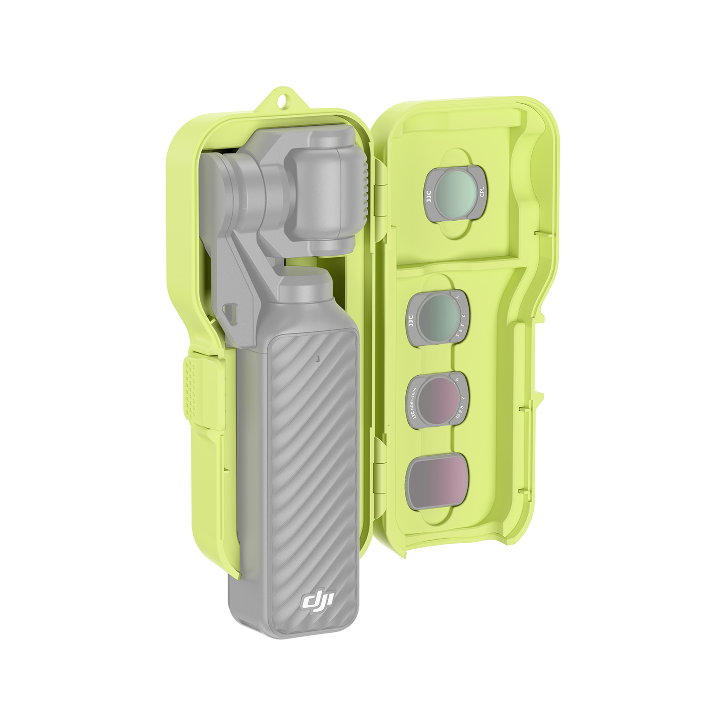 JJC Upgraded Protective Case for Osmo Pocket 4 with Clamp Attached, Osmo Pocket 3, Xtra Muse, 5 Filters, 2 TF Cards Slots, Thickened Silicone Pad, Alloy Hinges, Bottom Opening for Extended Handle & Tripod Matcha - Image 5