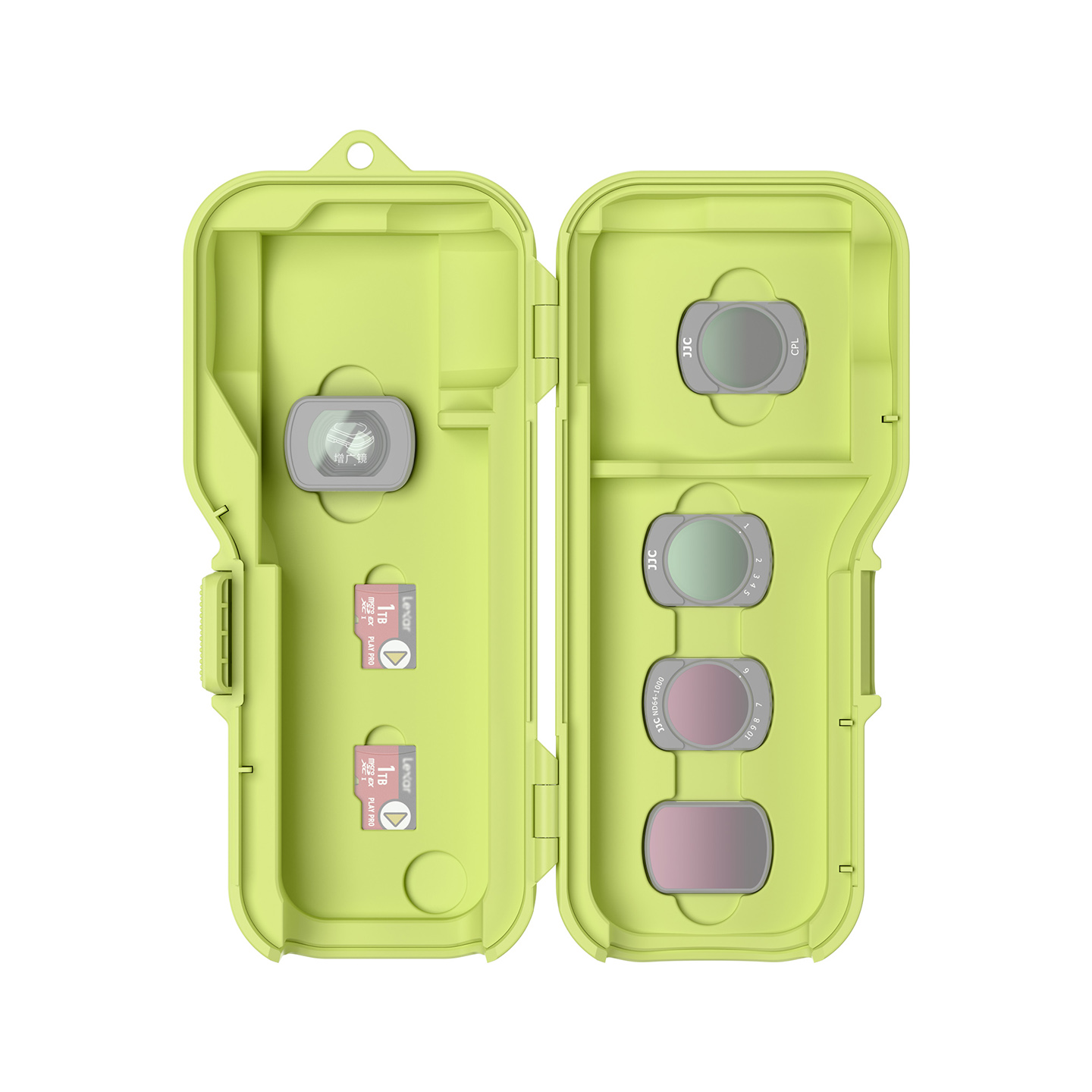 JJC Upgraded Protective Case for Osmo Pocket 4 with Clamp Attached, Osmo Pocket 3, Xtra Muse, 5 Filters, 2 TF Cards Slots, Thickened Silicone Pad, Alloy Hinges, Bottom Opening for Extended Handle & Tripod Matcha - Image 6