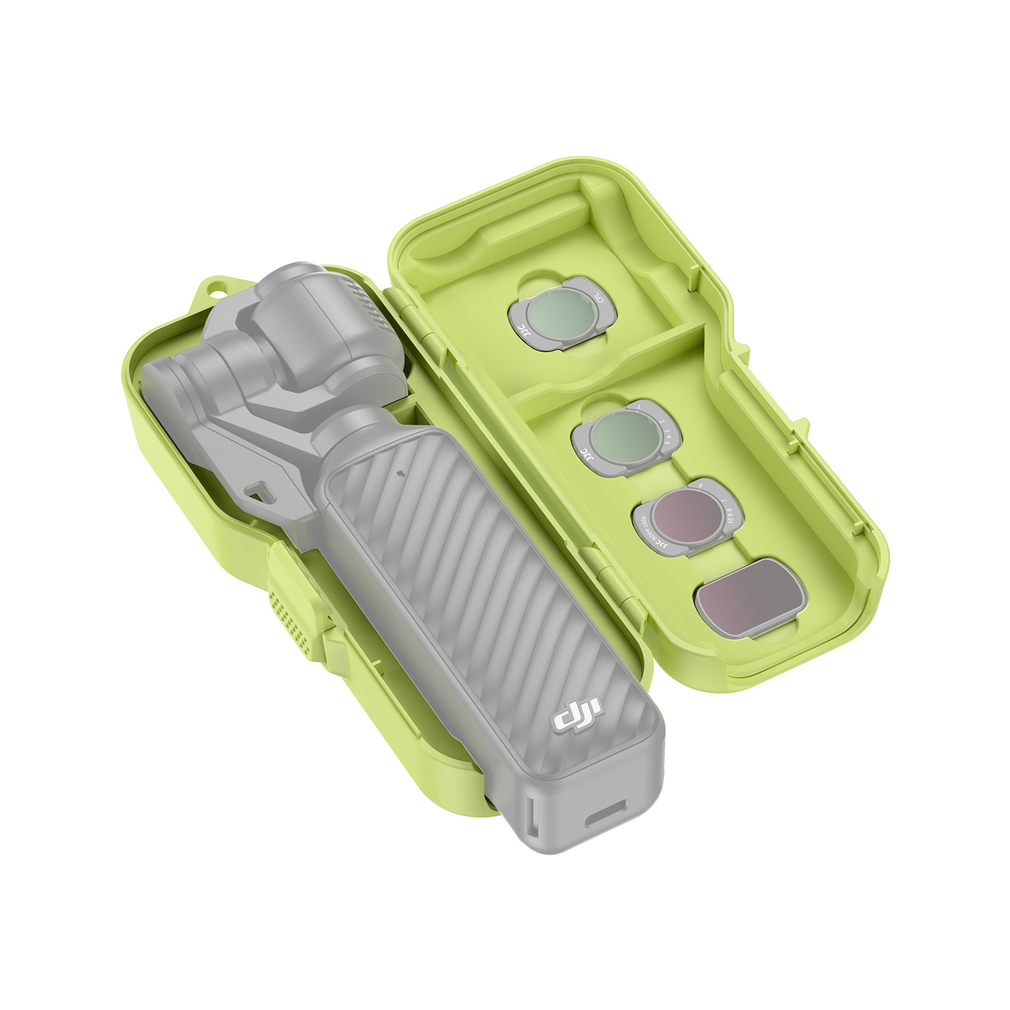 JJC Upgraded Protective Case for Osmo Pocket 4 with Clamp Attached, Osmo Pocket 3, Xtra Muse, 5 Filters, 2 TF Cards Slots, Thickened Silicone Pad, Alloy Hinges, Bottom Opening for Extended Handle & Tripod Matcha - Image 7