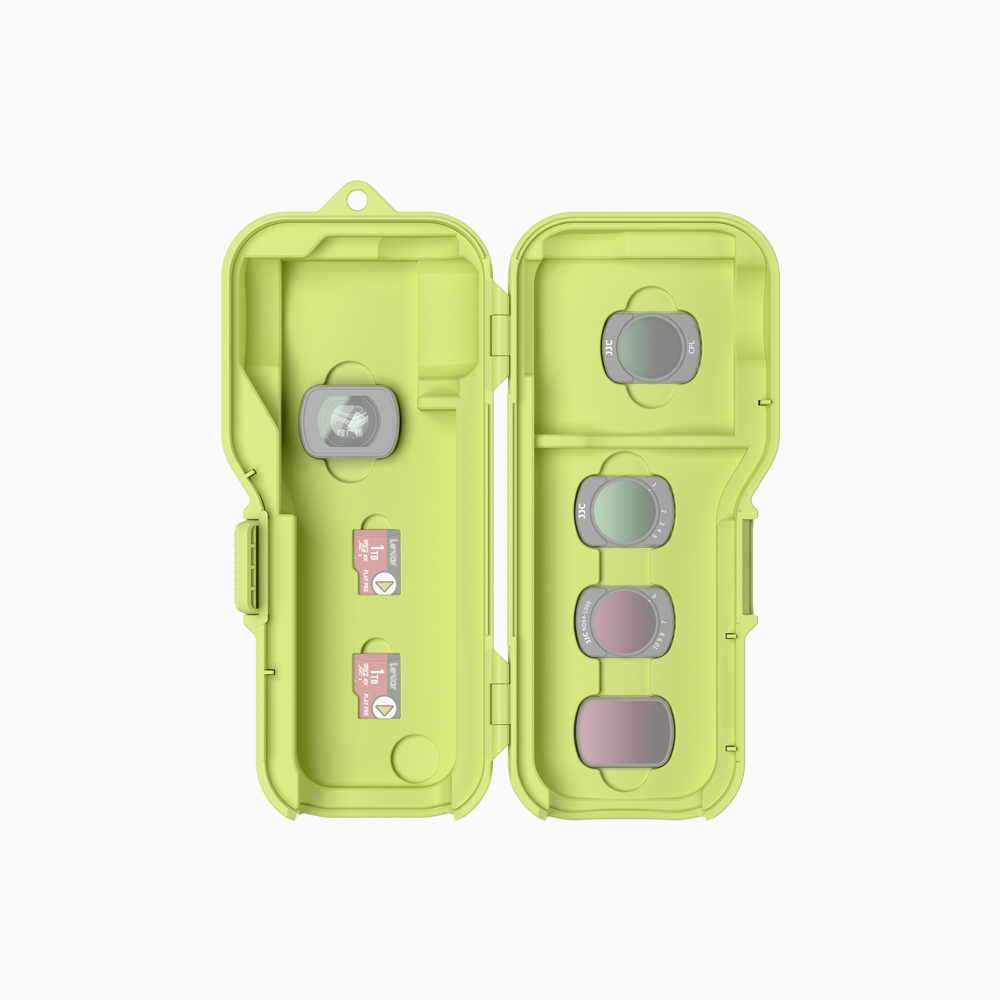 JJC Upgraded Protective Case for Osmo Pocket 4 with Clamp Attached, Osmo Pocket 3, Xtra Muse, 5 Filters, 2 TF Cards Slots, Thickened Silicone Pad, Alloy Hinges, Bottom Opening for Extended Handle & Tripod Matcha - Image 2